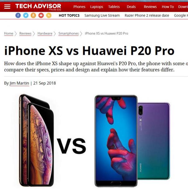 外媒評價iPhoneXS和華為P20 Pro拍照：華為是贏家！