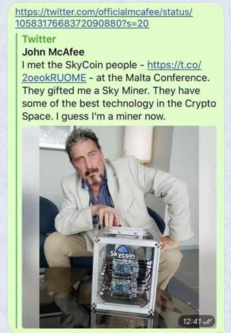 馬耳他 McAfee“踢館”，Skycoin“論劍”