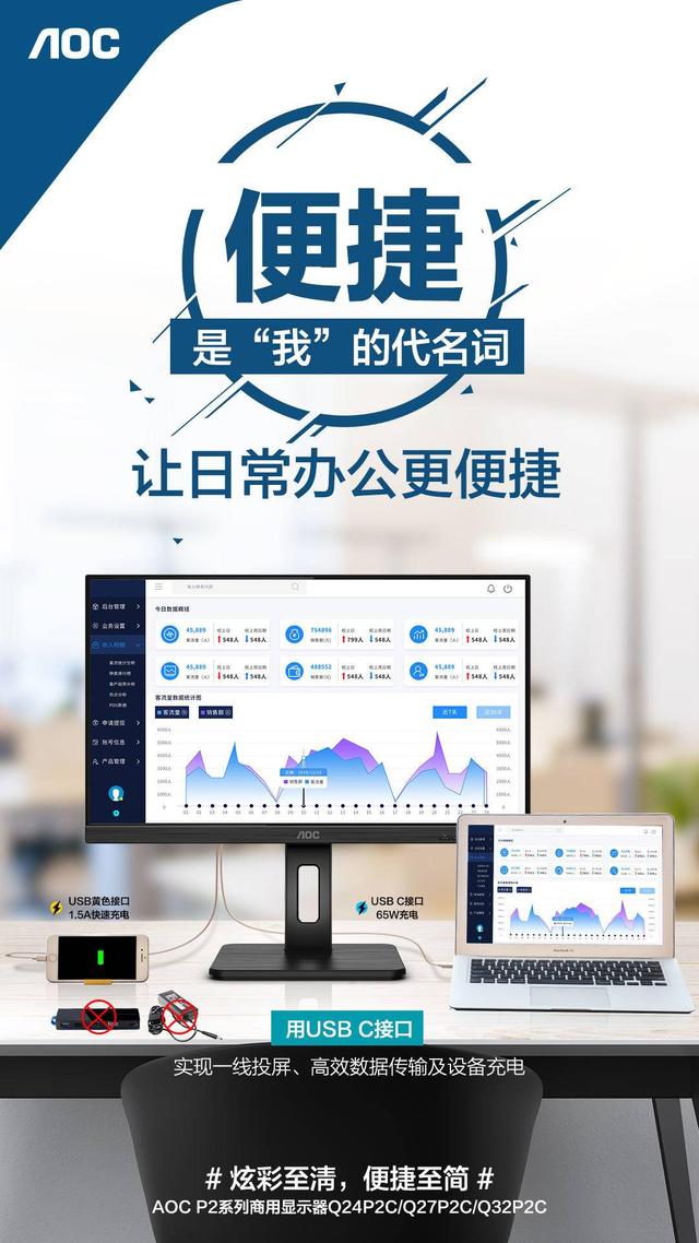 搭載USB C接口，AOC P2系列打造極速傳輸體驗!