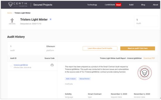 美國安全審計公司CERTIK完成去中心化借貸協(xié)議TLC智能合約代碼審計