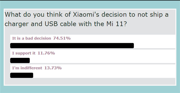 國(guó)外發(fā)起小米11不附送充電器民意調(diào)查：與國(guó)內(nèi)網(wǎng)友想法出奇一致