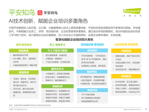 平安知鳥解決方案入選艾瑞2021《中國企業(yè)培訓(xùn)行業(yè)研究報告》