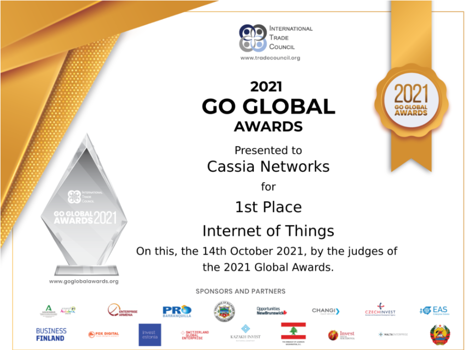 桂花網(wǎng)(Cassia Networks)榮獲國(guó)際貿(mào)易理事會(huì)“2021 Go Global Awards”物聯(lián)網(wǎng)類金獎(jiǎng)