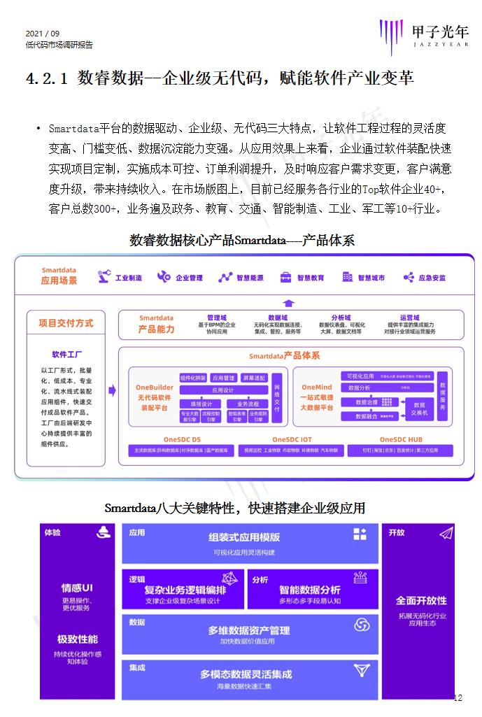 數(shù)睿數(shù)據(jù)作為企業(yè)級無代碼廠商代表入選甲子光年行業(yè)報告