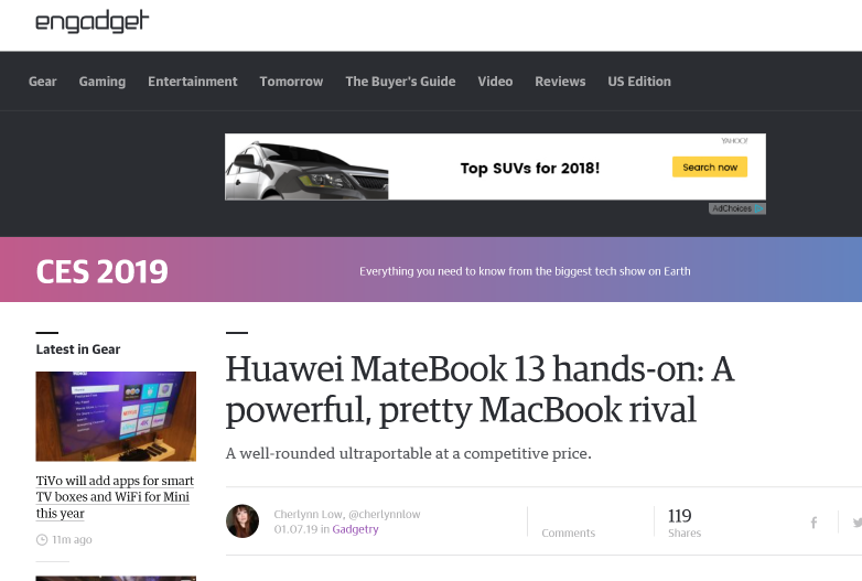 再奪權威CES大獎！HUAWEI MateBook 13出?！傲羷Α保瑢嵙Ρt