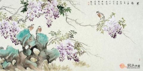 名家國(guó)畫紫藤圖，美女畫家許芬紫藤花鳥(niǎo)畫賞析