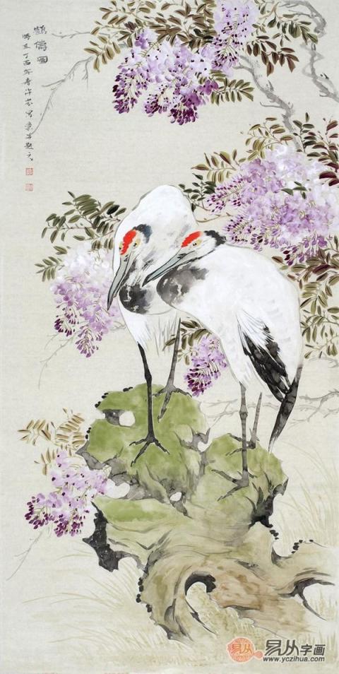 名家國(guó)畫紫藤圖，美女畫家許芬紫藤花鳥(niǎo)畫賞析