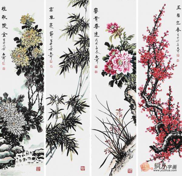 梅蘭竹菊的君子品質(zhì)，名家石開梅蘭竹菊四君子國(guó)畫作品欣賞