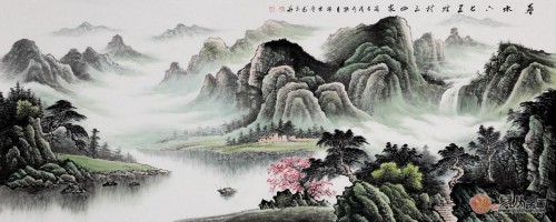 沙發(fā)背景墻上裝飾畫，手繪山水高雅藝術(shù)有品位