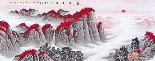 沙發(fā)背景墻上裝飾畫，手繪山水高雅藝術(shù)有品位