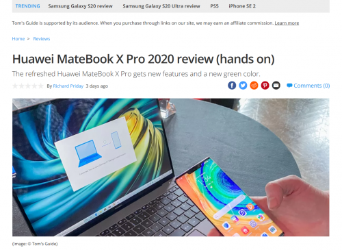 華為MateBook X Pro 2020款海外發(fā)布 新色翡冷翠引爆外媒關(guān)注