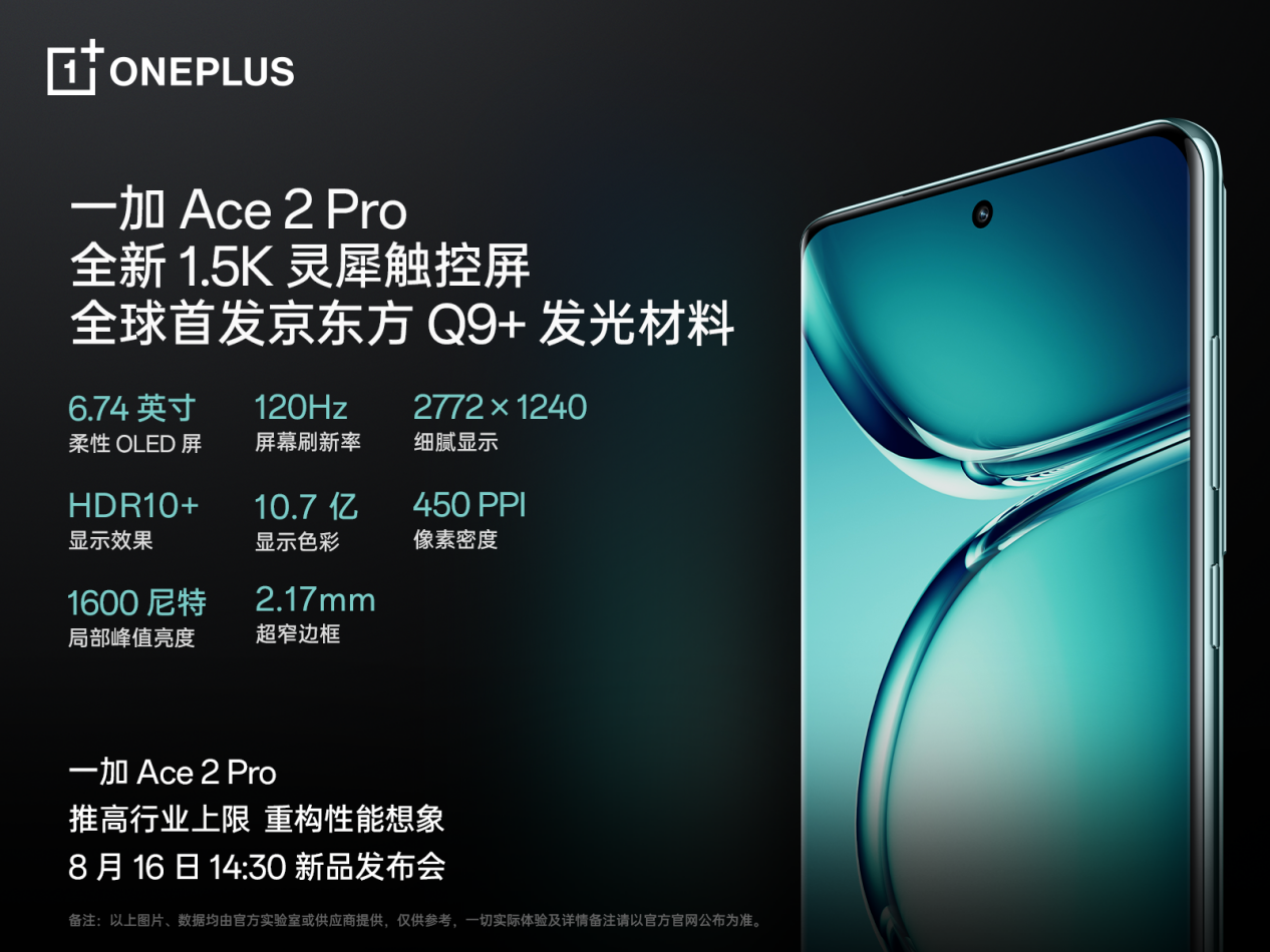 一加 Ace 2 Pro 全球首發(fā)京東方 Q9+ 旗艦屏，屏幕體驗(yàn)里程式升級(jí)